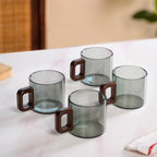 Grey Fusion Cups With Wooden Handle Set Of 4 200ml
