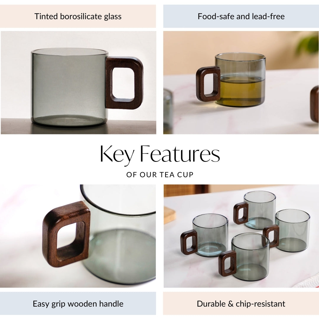 Grey Fusion Cups With Wooden Handle Set Of 4 200ml