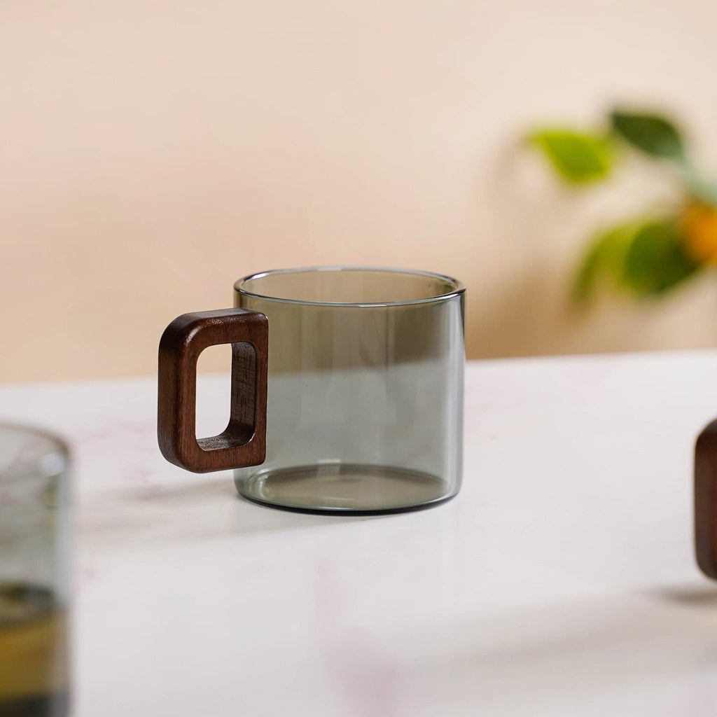 Grey Fusion Cups With Wooden Handle Set Of 4 200ml