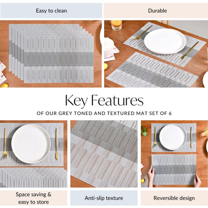 Grey Toned And Textured Mat Set Of 6