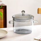 Grey Borosilicate Glass Cooking Pot With Reflective Lid 2L
