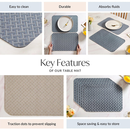 Greyish Blue Weave Pattern Tablemat Set Of 6