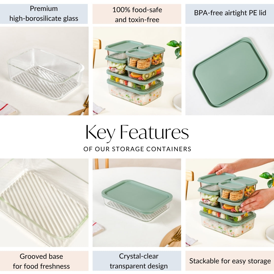 Groovo Stack On Storage Container Sage Green Set Of 7