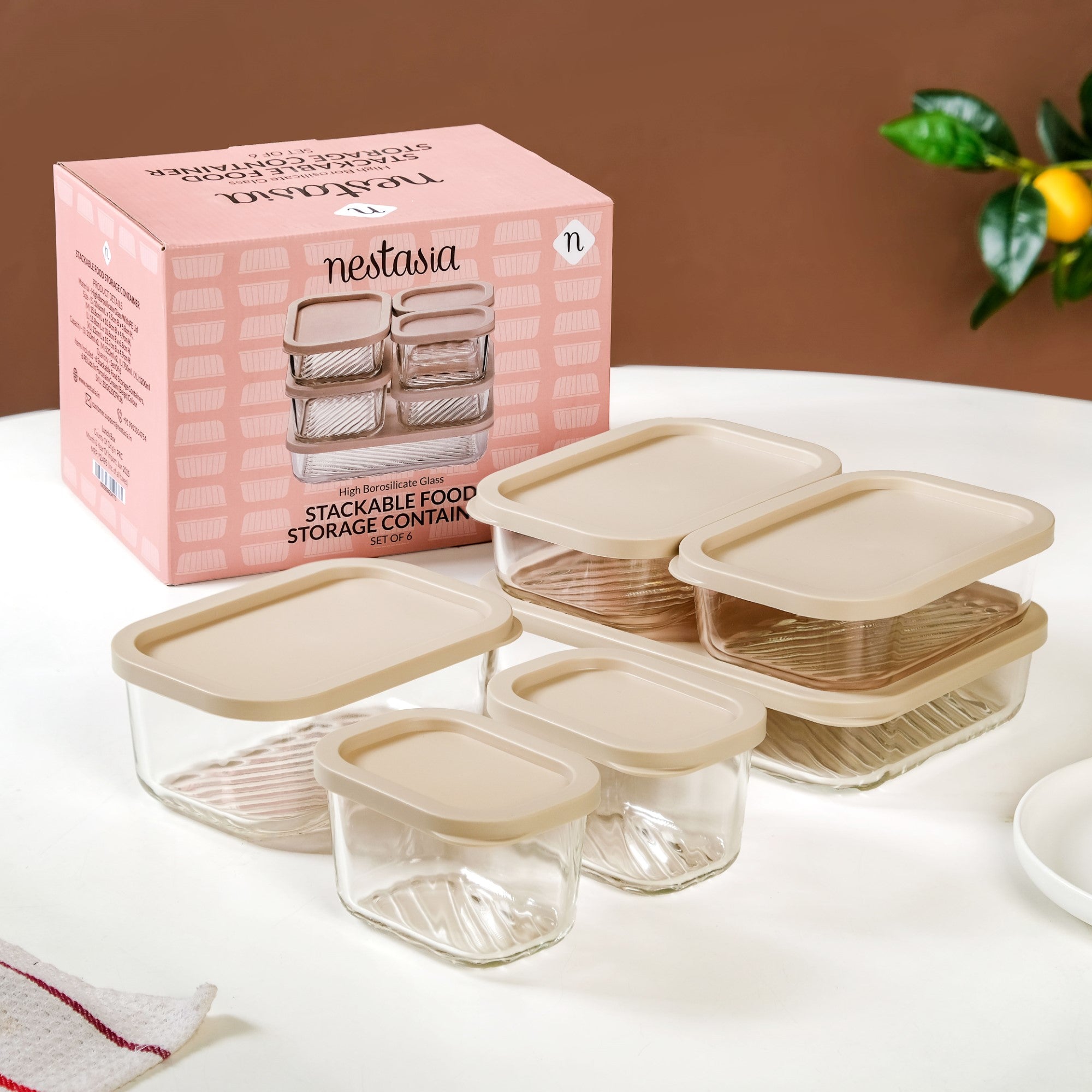 Groovo Stackable Glass Food Storage Container Set Of 6