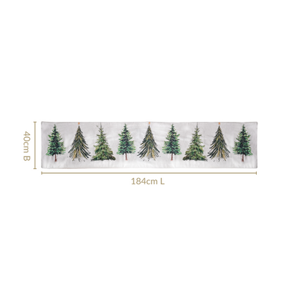 Grove Of Pine Trees Print Embellished White Dining Table Runner
