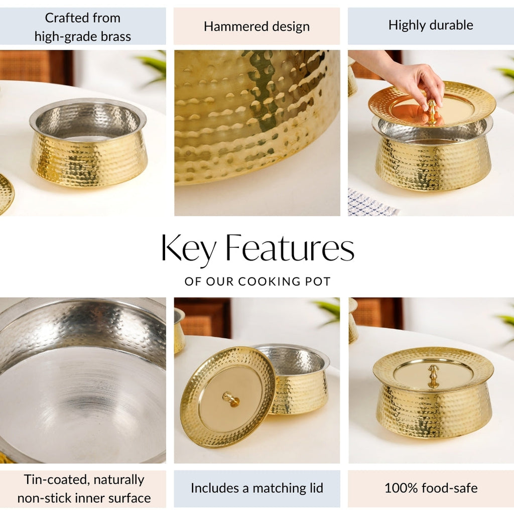 Hammered Pure Brass Biriyani Handi Lagan With Lid 4000ml