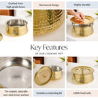 Hammered Pure Brass Biriyani Handi Lagan With Lid 4000ml