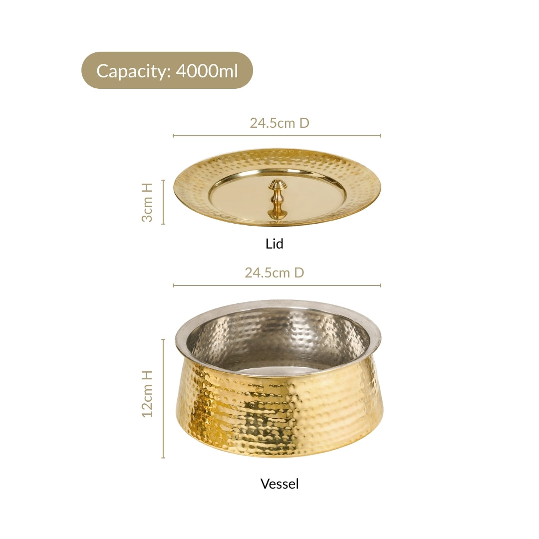 Hammered Pure Brass Biriyani Handi Lagan With Lid 4000ml