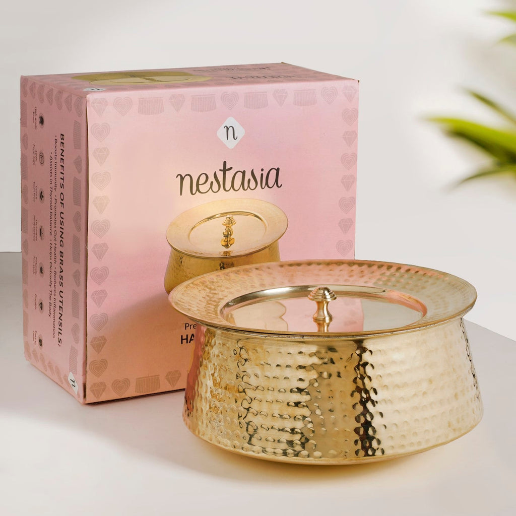Hammered Pure Brass Biriyani Handi Lagan With Lid 4000ml