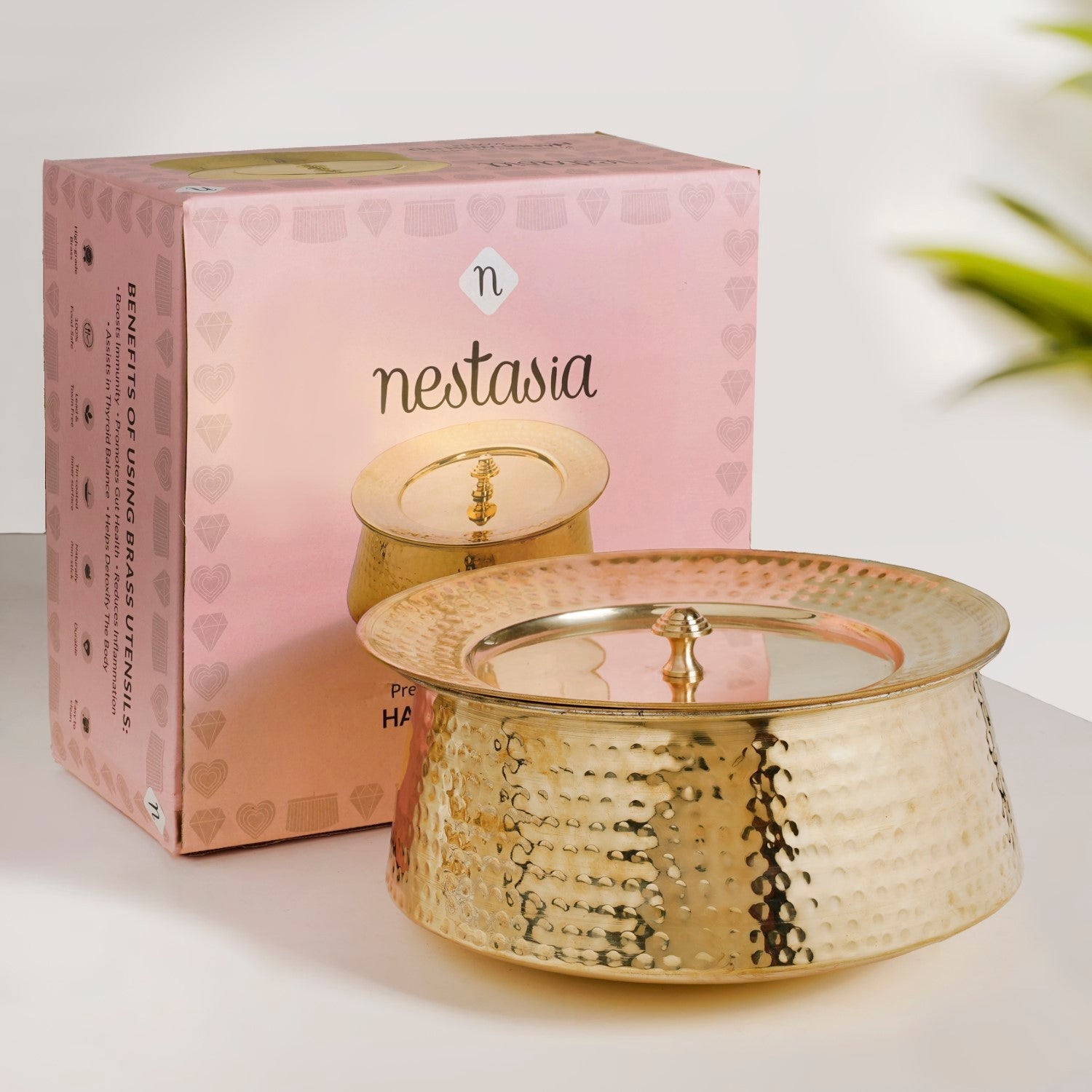 Hammered Pure Brass Biriyani Handi Lagan With Lid 4000ml