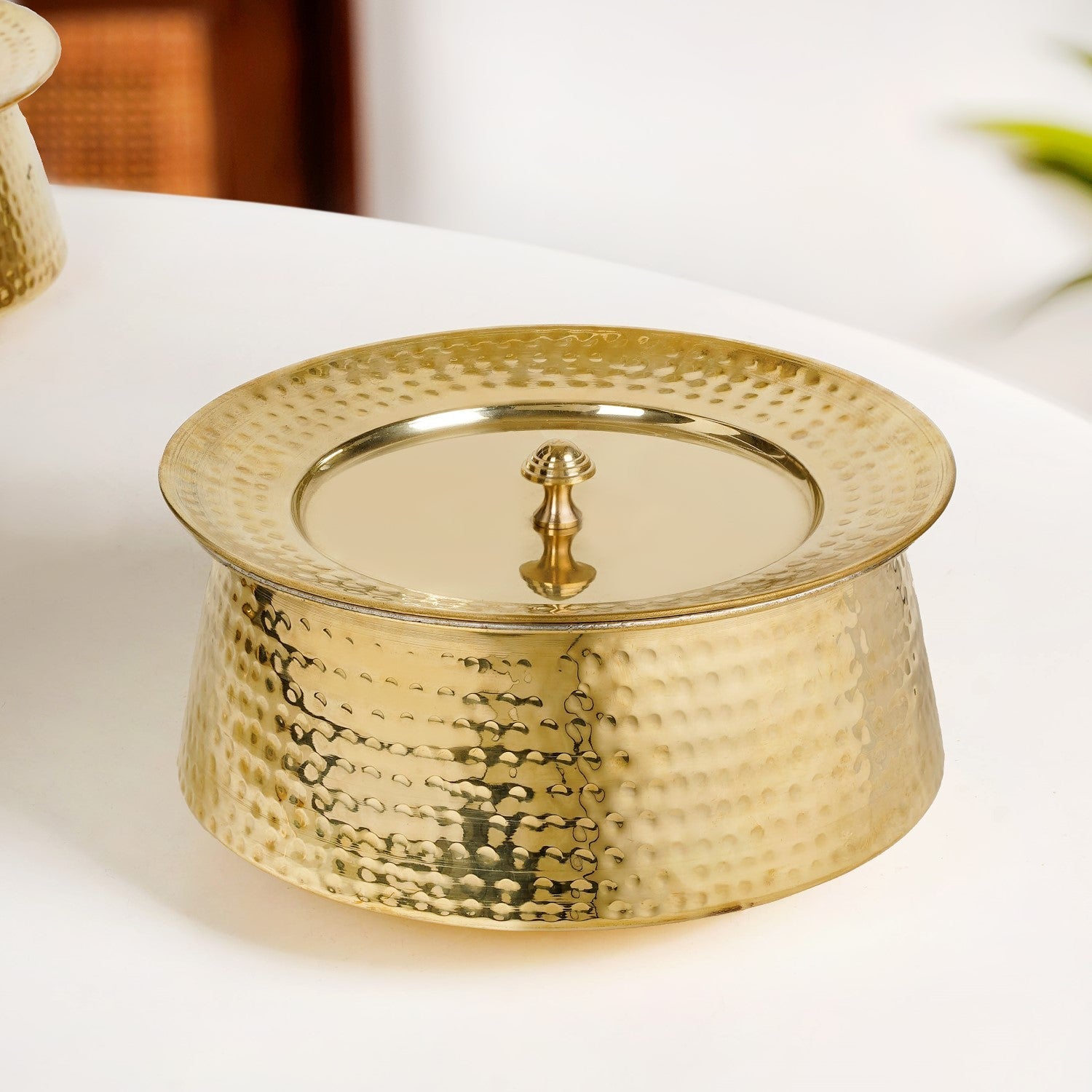 Hammered Pure Brass Biriyani Handi Lagan With Lid 4000ml