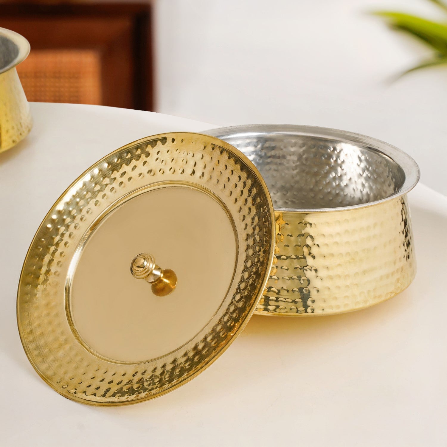 Hammered Pure Brass Biriyani Handi Lagan With Lid 4000ml