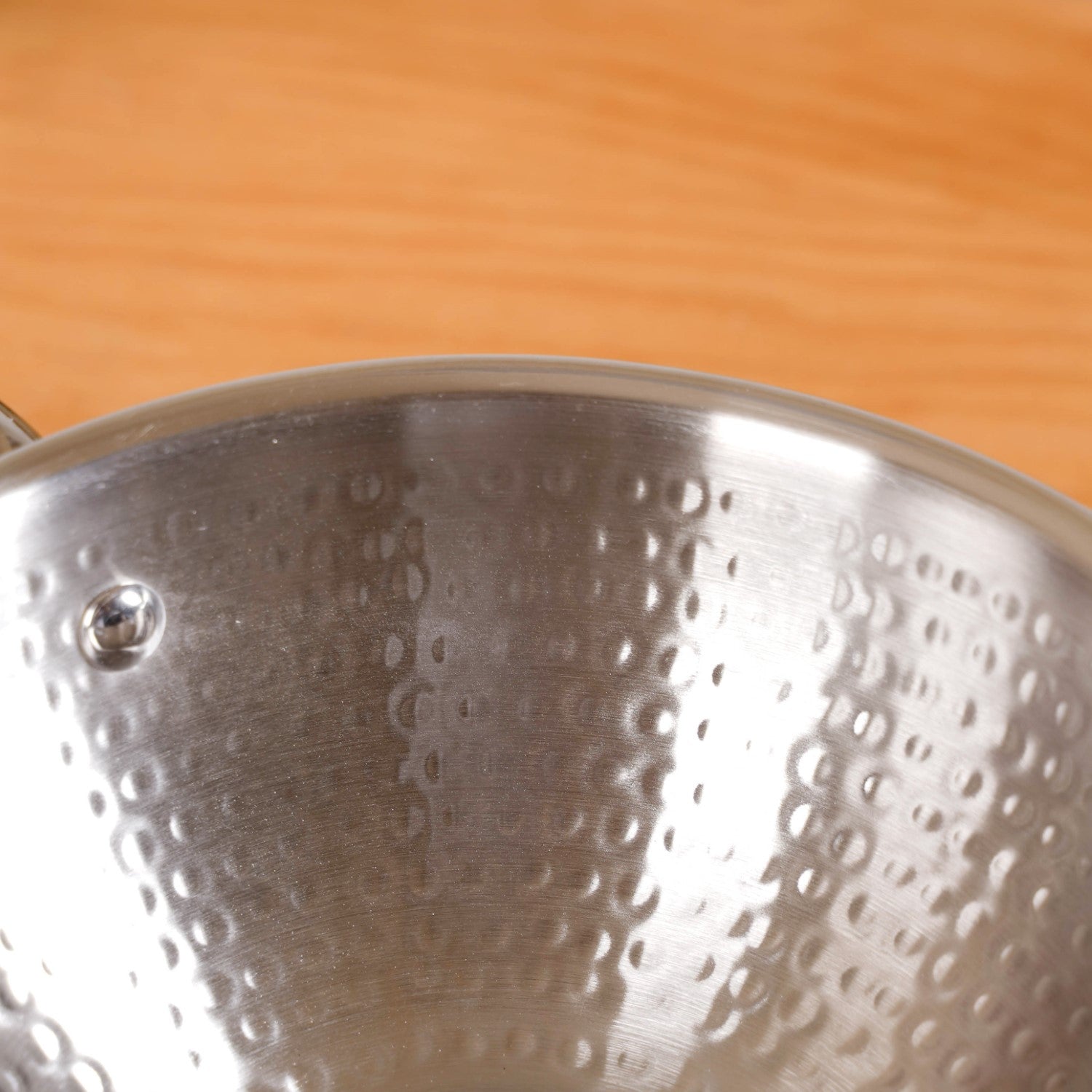 Hammered Stainless Steel Kadai With Lid Tri-Ply 3500ml