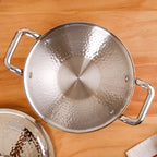 Hammered Stainless Steel Kadai With Lid Tri-Ply 3500ml