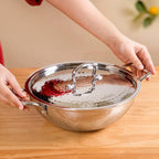 Hammered Stainless Steel Kadai With Lid Tri-Ply 3500ml