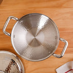Hammered Tri Ply Induction Safe Stainless Steel Kadai With Lid 2250ml