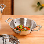 Hammered Tri Ply Induction Safe Stainless Steel Kadai With Lid 2250ml