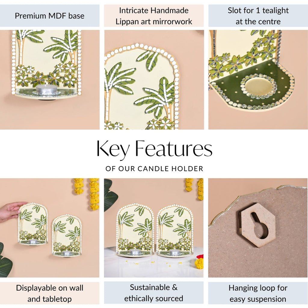 Handmade Lippan Art Tealight Candle Holder Set Of 2