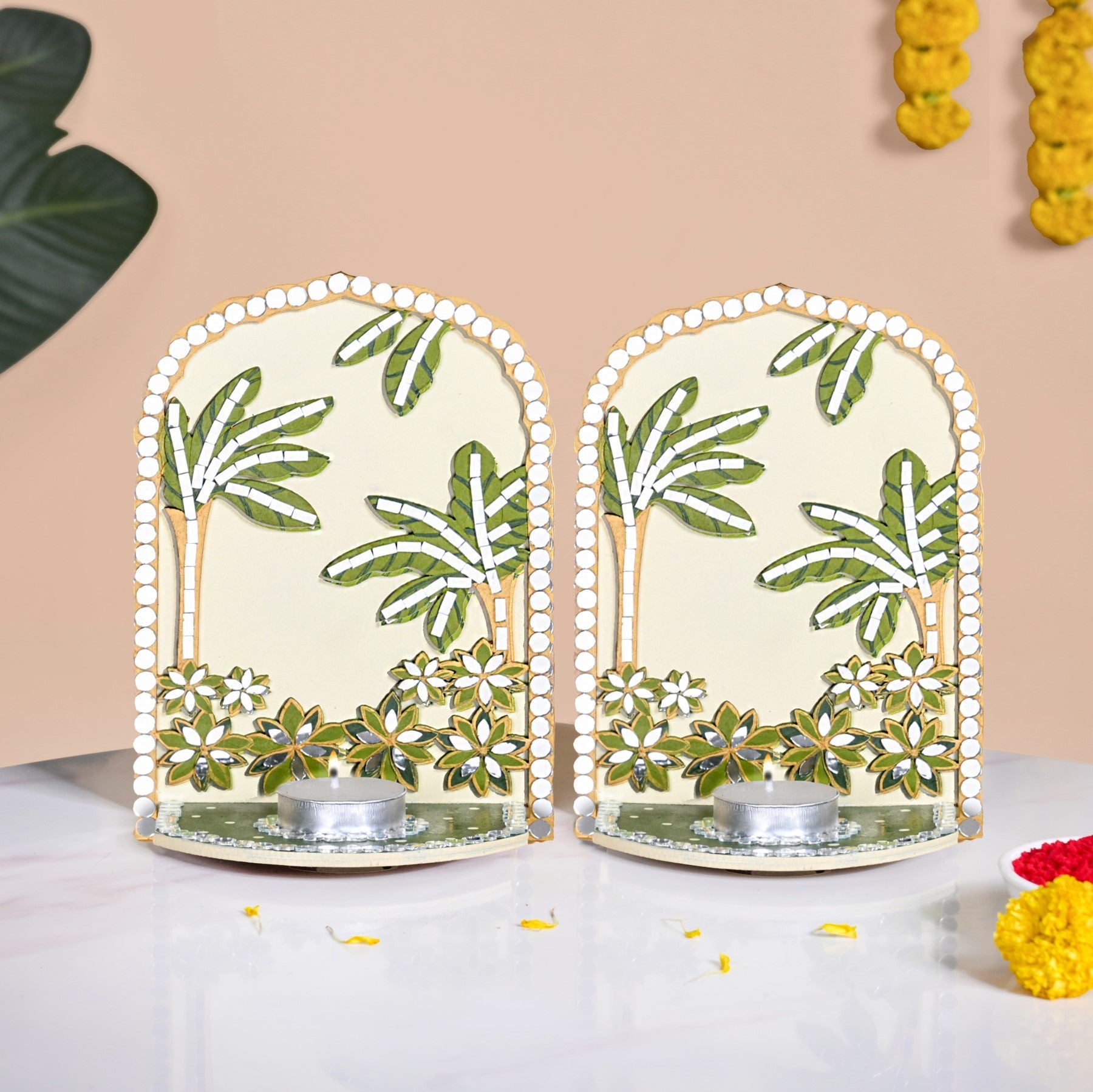 Handmade Lippan Art Tealight Candle Holder Set Of 2