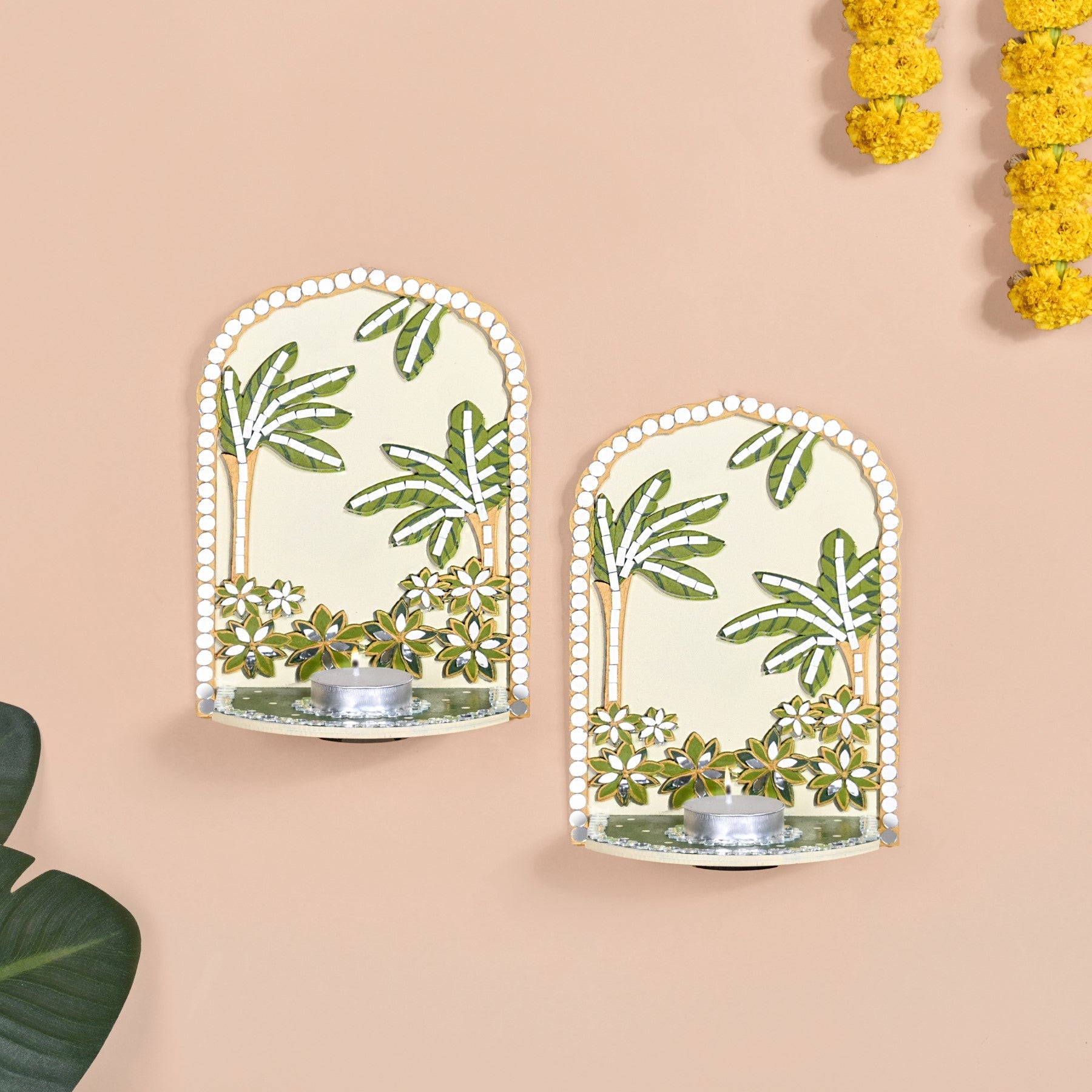 Handmade Lippan Art Tealight Candle Holder Set Of 2