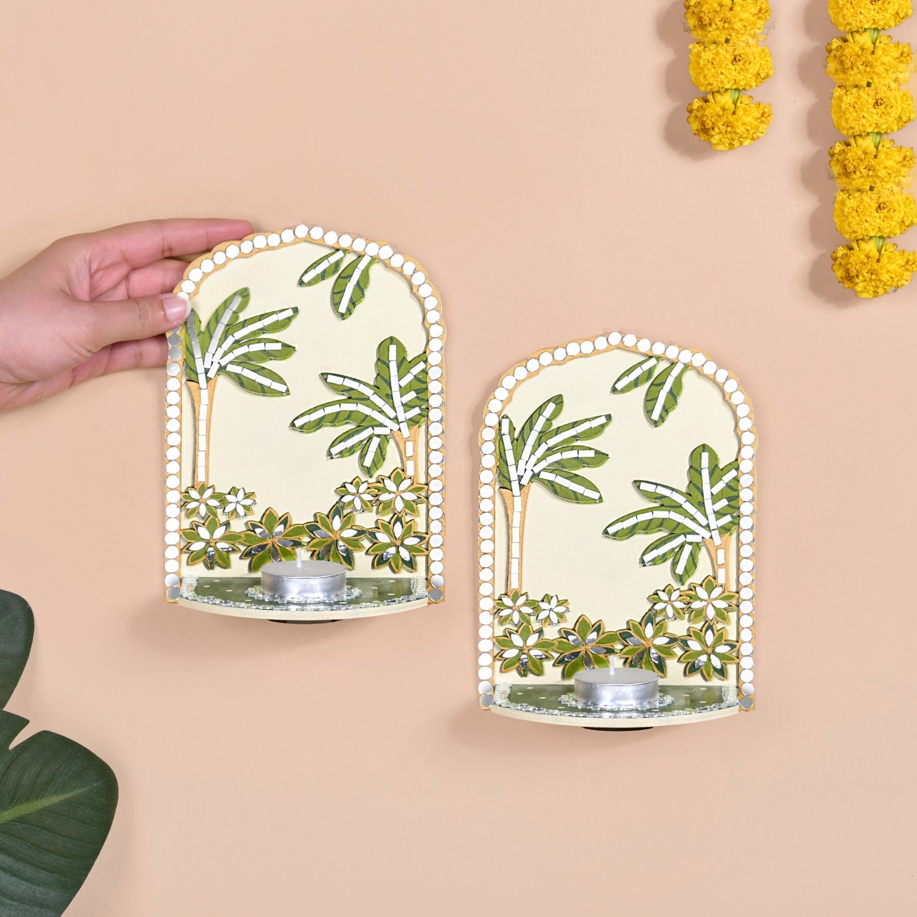 Handmade Lippan Art Tealight Candle Holder Set Of 2