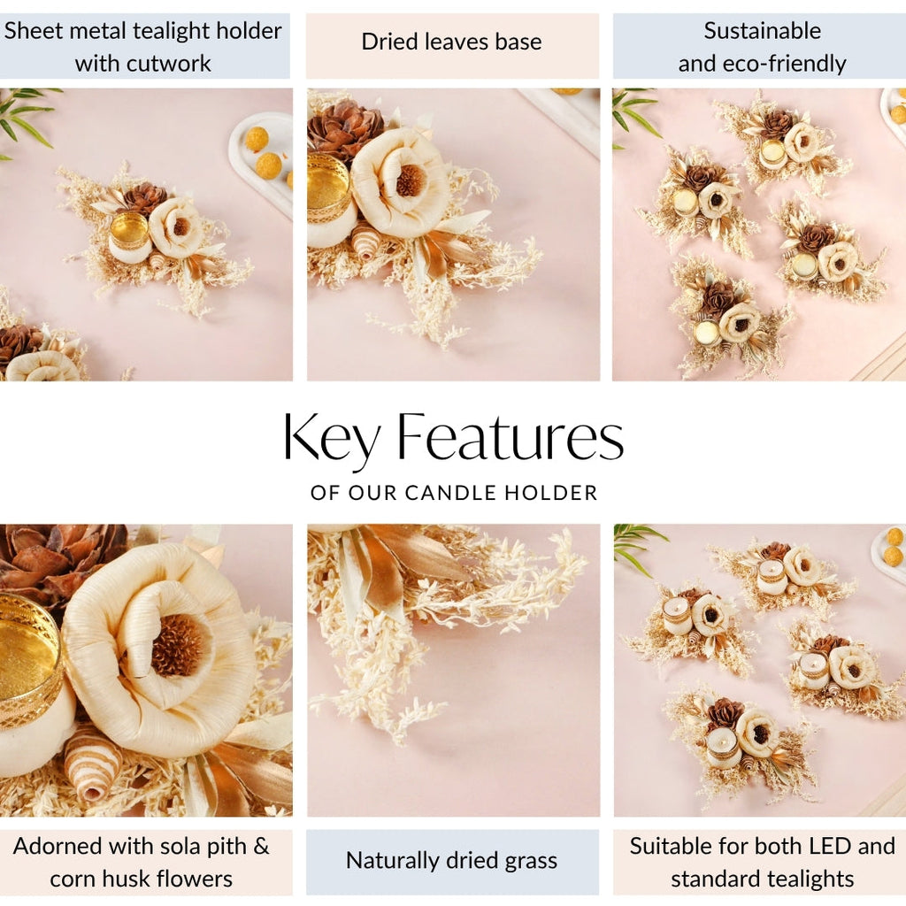 Natural Tealight Candle Holder Brown Set Of 4