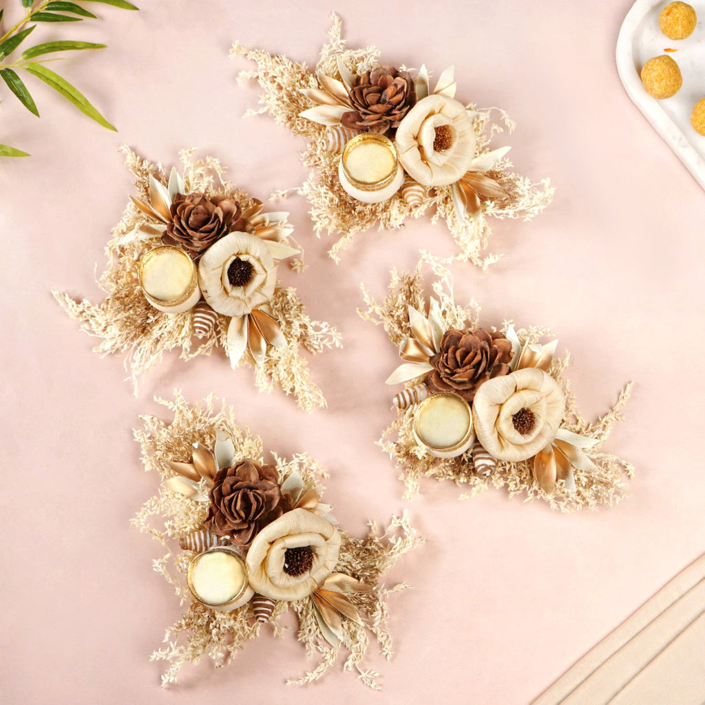 Natural Tealight Candle Holder Brown Set Of 4