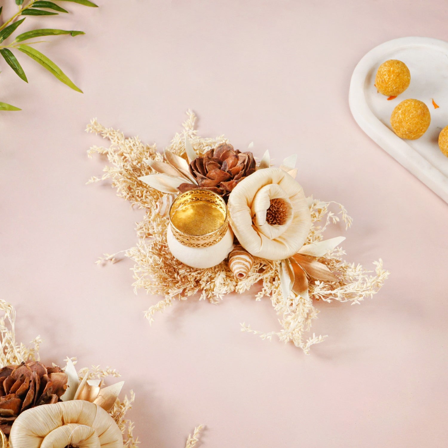 Natural Tealight Candle Holder Brown Set Of 4