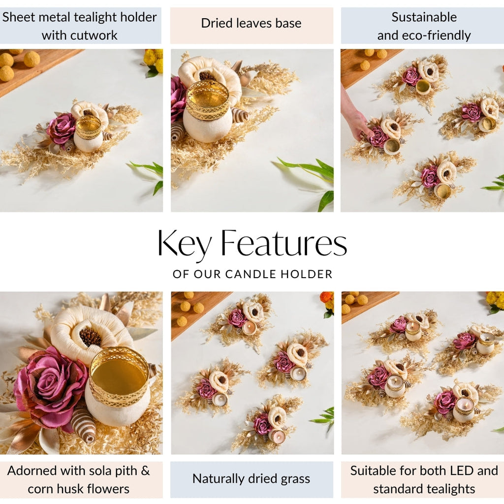 Handmade Organic Tealight Candle Holder Pink Set Of 4