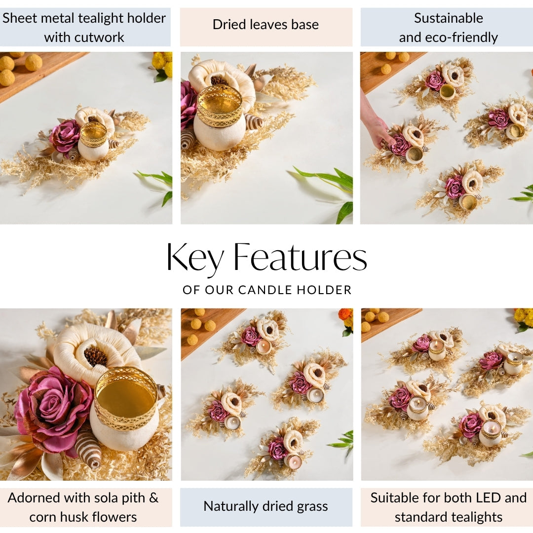 Handmade Organic Tealight Candle Holder Pink Set Of 4