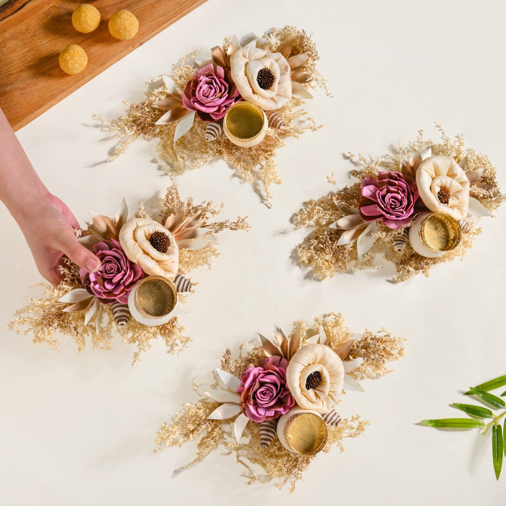 Handmade Organic Tealight Candle Holder Pink Set Of 4