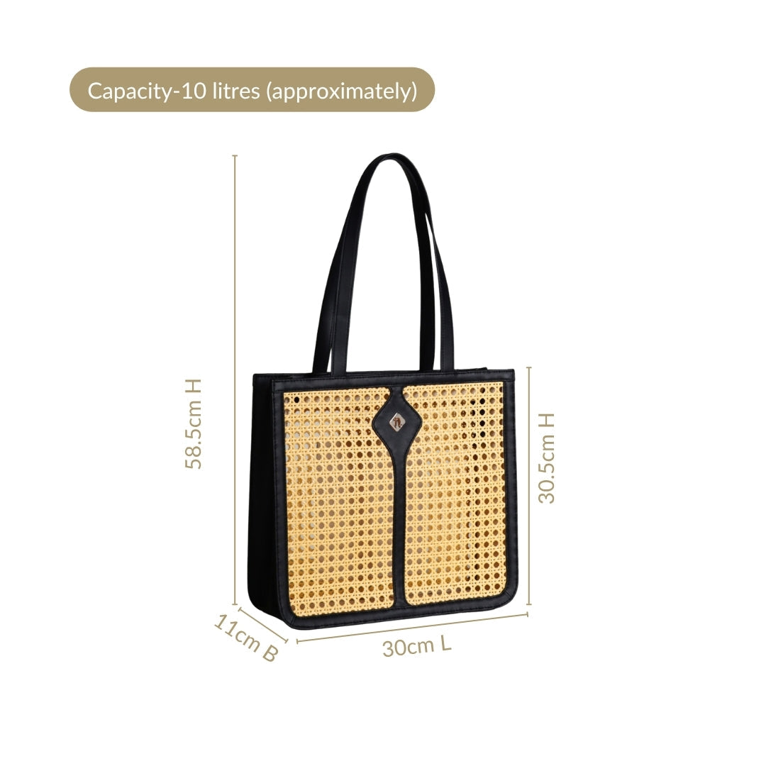 Classic Black Rattan Cane Webbing Tote Bag