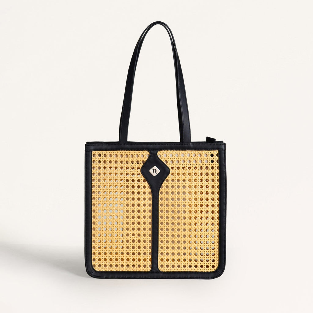 Classic Black Rattan Cane Webbing Tote Bag