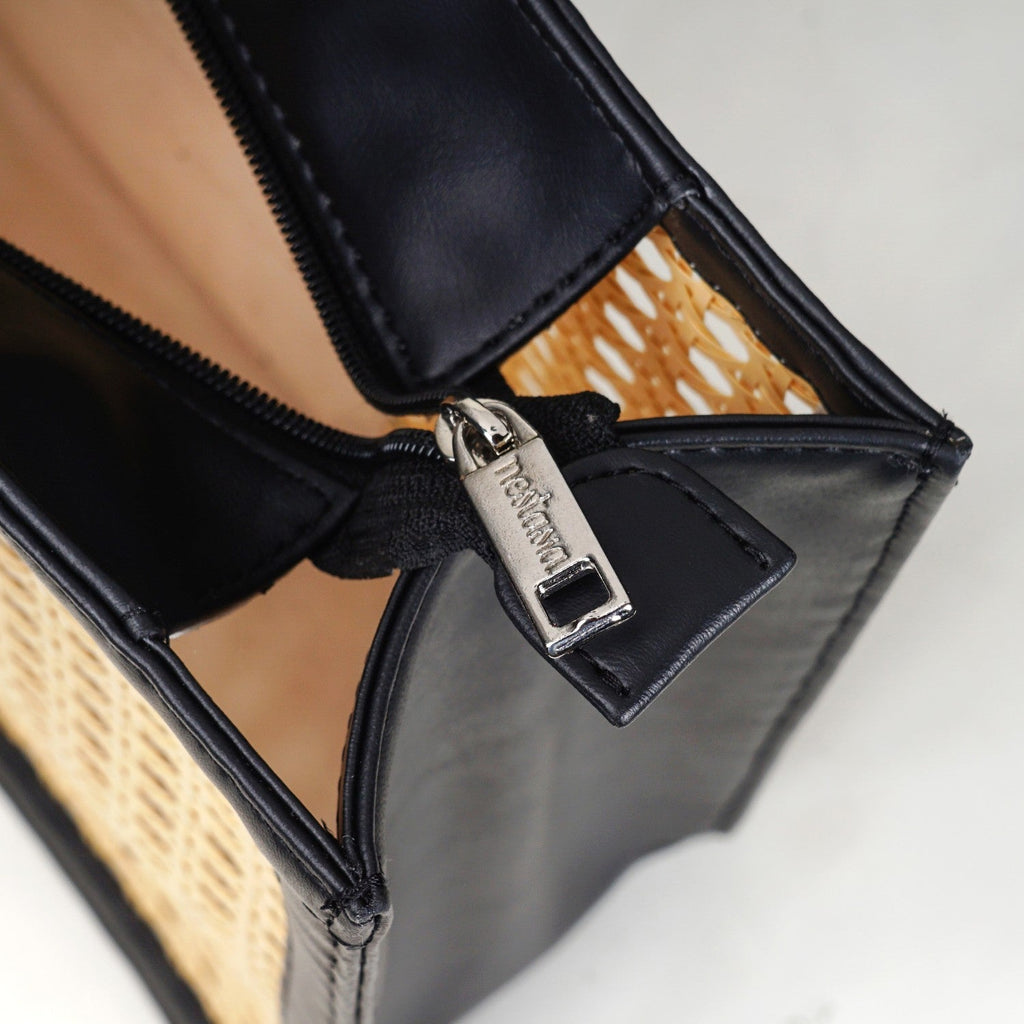 Classic Black Rattan Cane Webbing Tote Bag