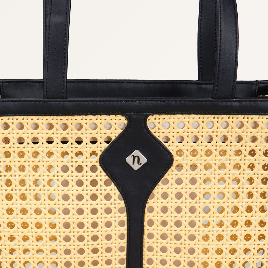Classic Black Rattan Cane Webbing Tote Bag