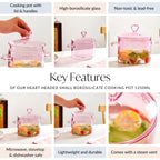Love Pink Borosilicate Glass Cooking Pot 1250ml