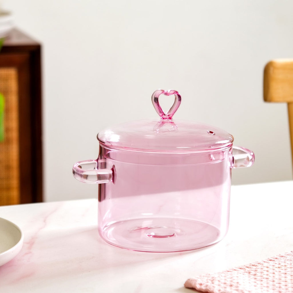 Love Pink Borosilicate Glass Cooking Pot 1250ml