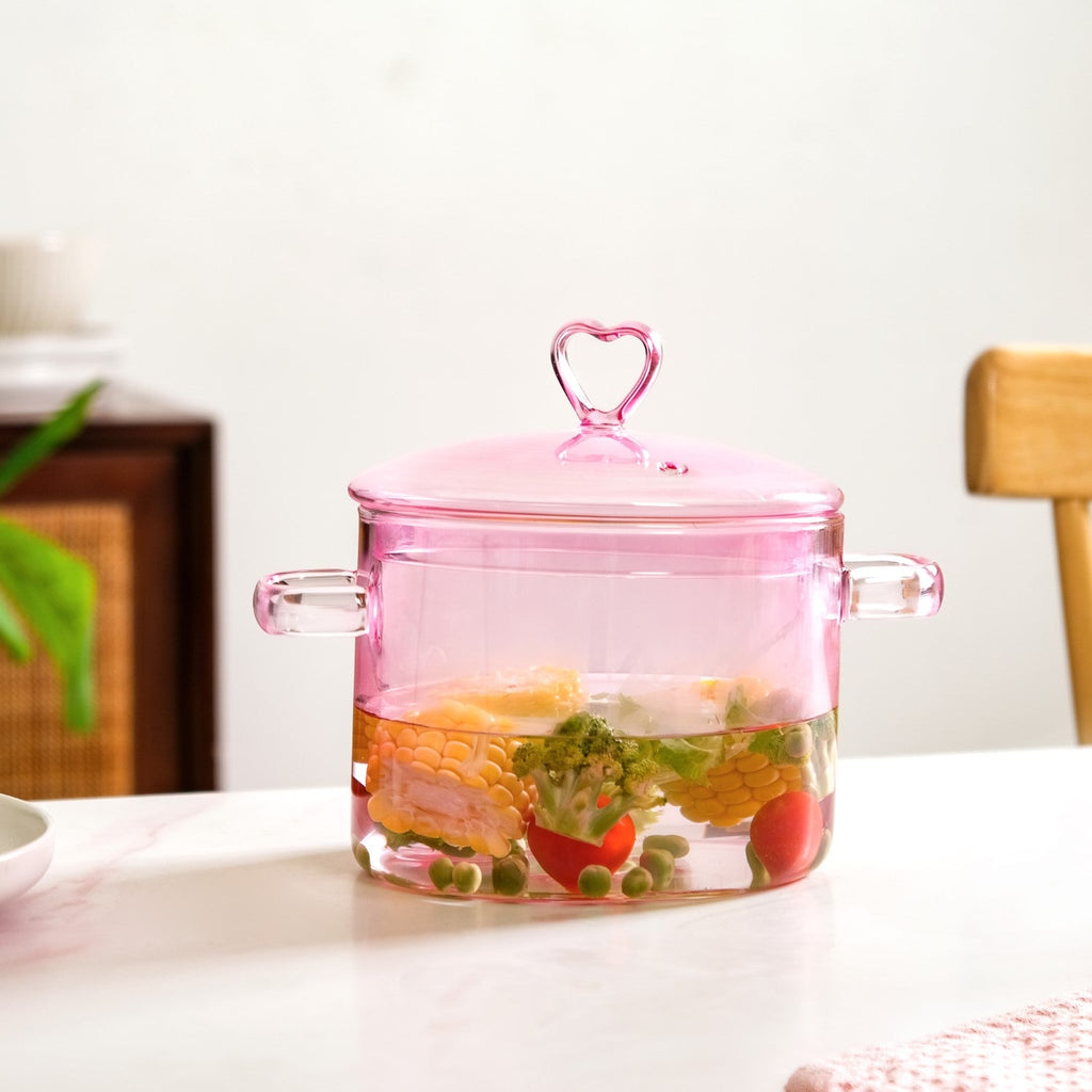 Love Pink Borosilicate Glass Cooking Pot 1250ml