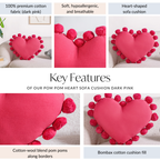 Pom Pom Heart Sofa Cushion Dark Pink 40x35cm