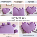 Pom Pom Heart Sofa Cushion Purple 40x35cm