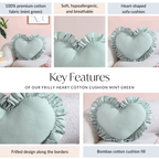 Frilly Heart Cotton Cushion Mint Green 43x38cm