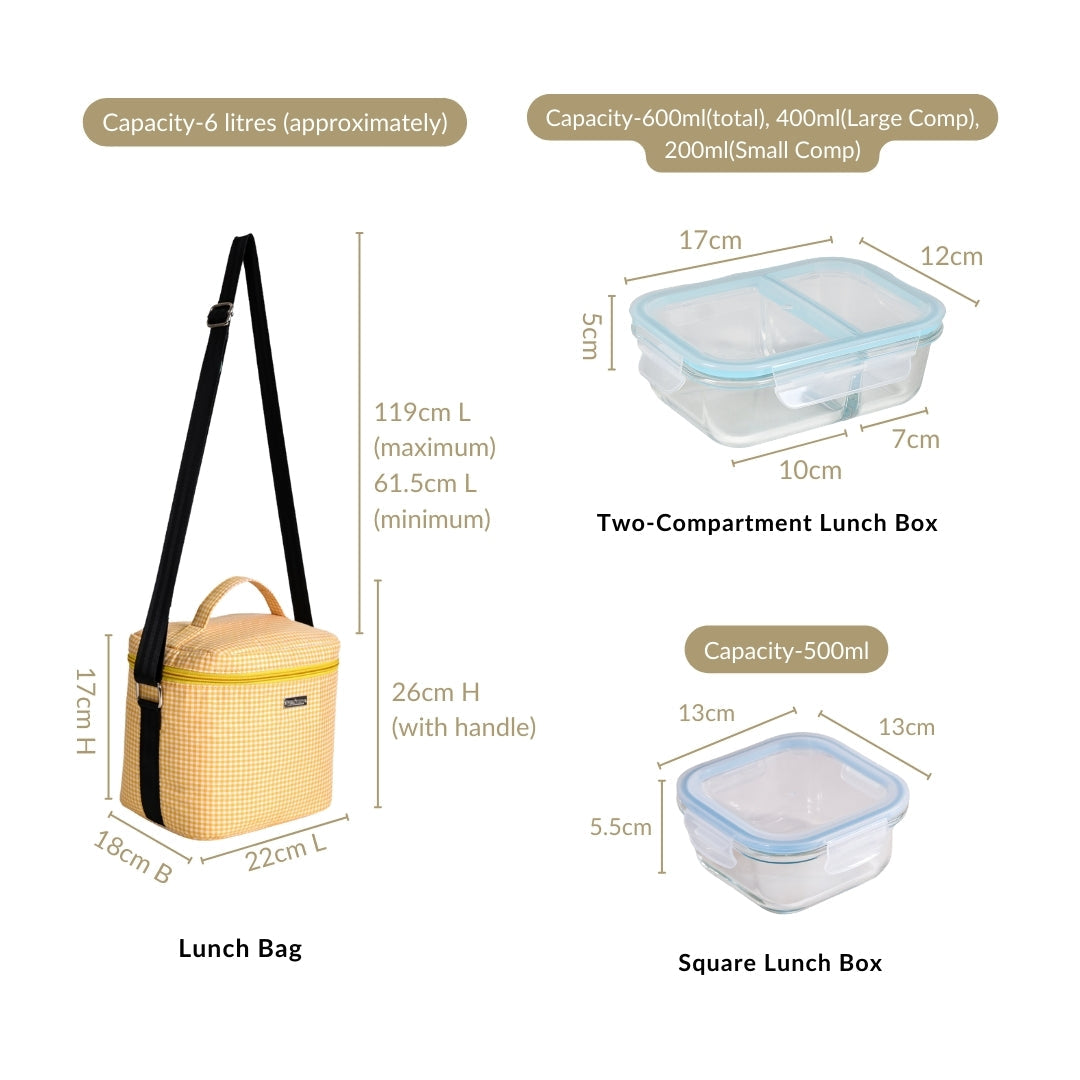 Heat Insulated Lunch Bag With Lunch Box Hamper Yellow