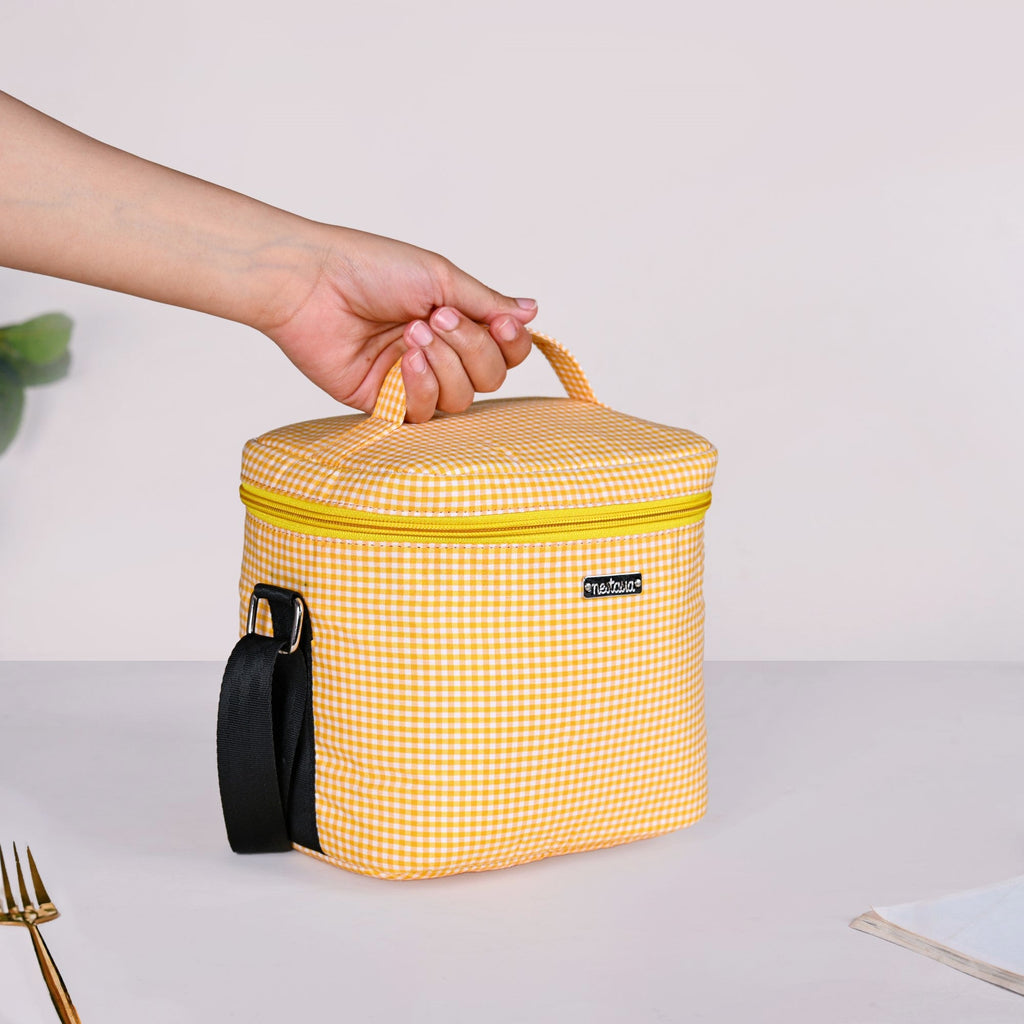Heat Insulated Lunch Bag With Lunch Box Hamper Yellow
