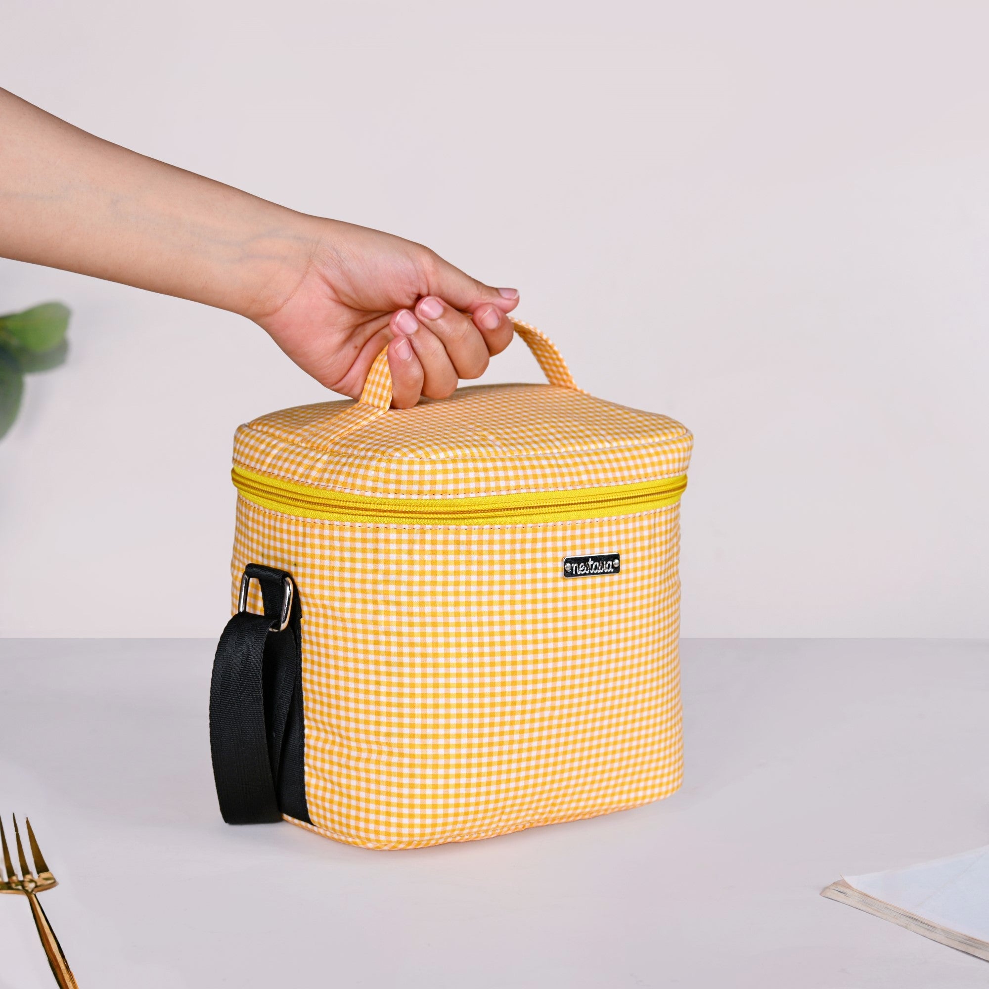 Heat Insulated Lunch Bag With Lunch Box Hamper Yellow
