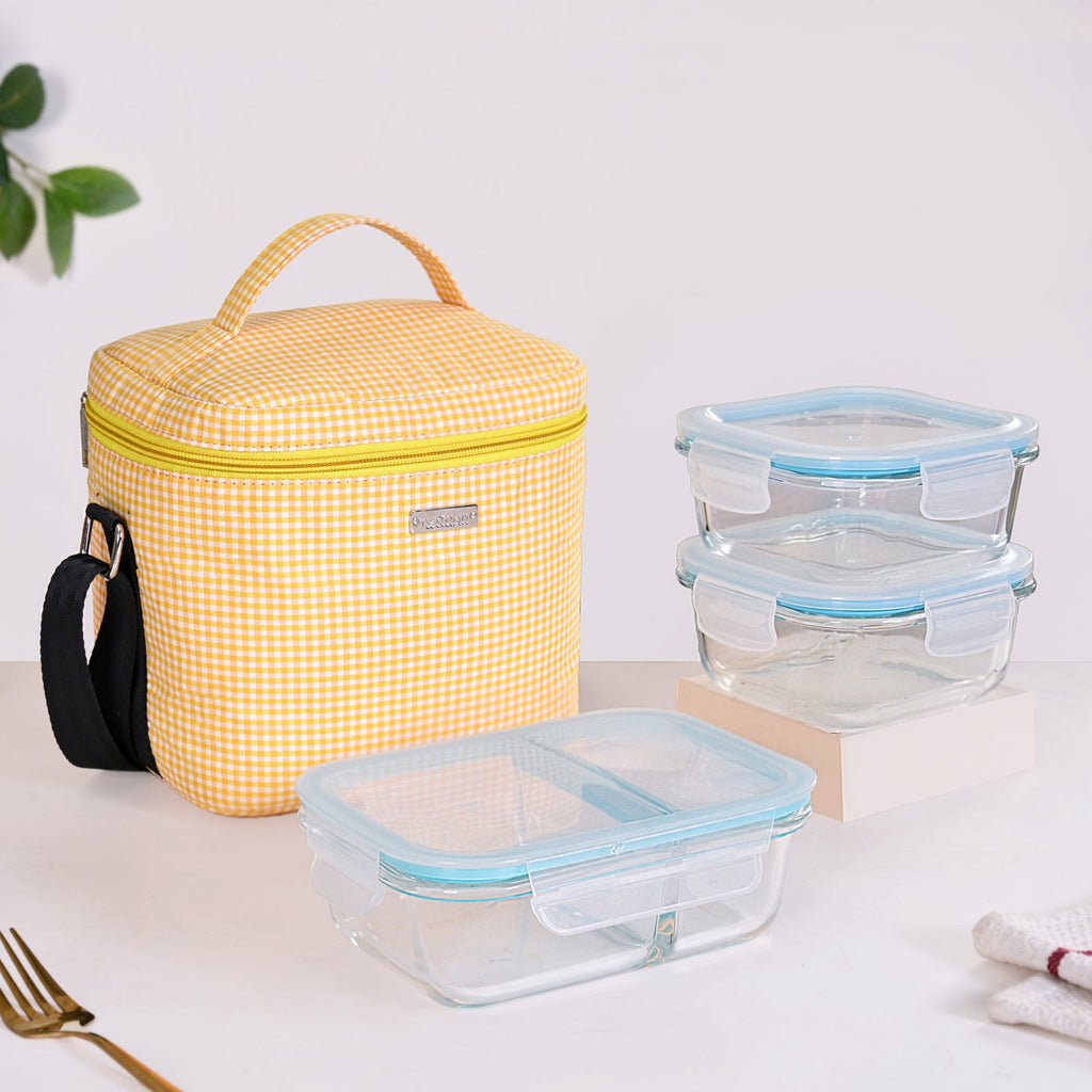 Heat Insulated Lunch Bag With Lunch Box Hamper Yellow
