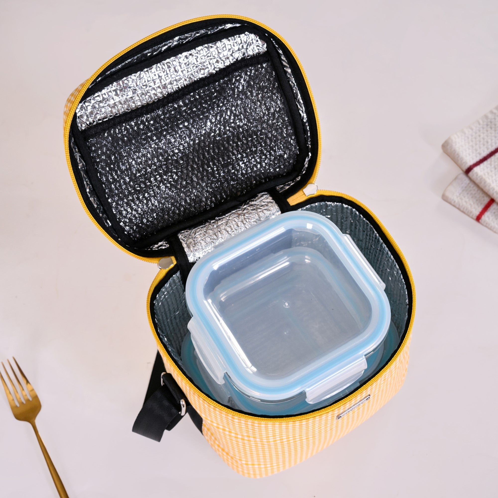 Heat Insulated Lunch Bag With Lunch Box Hamper Yellow