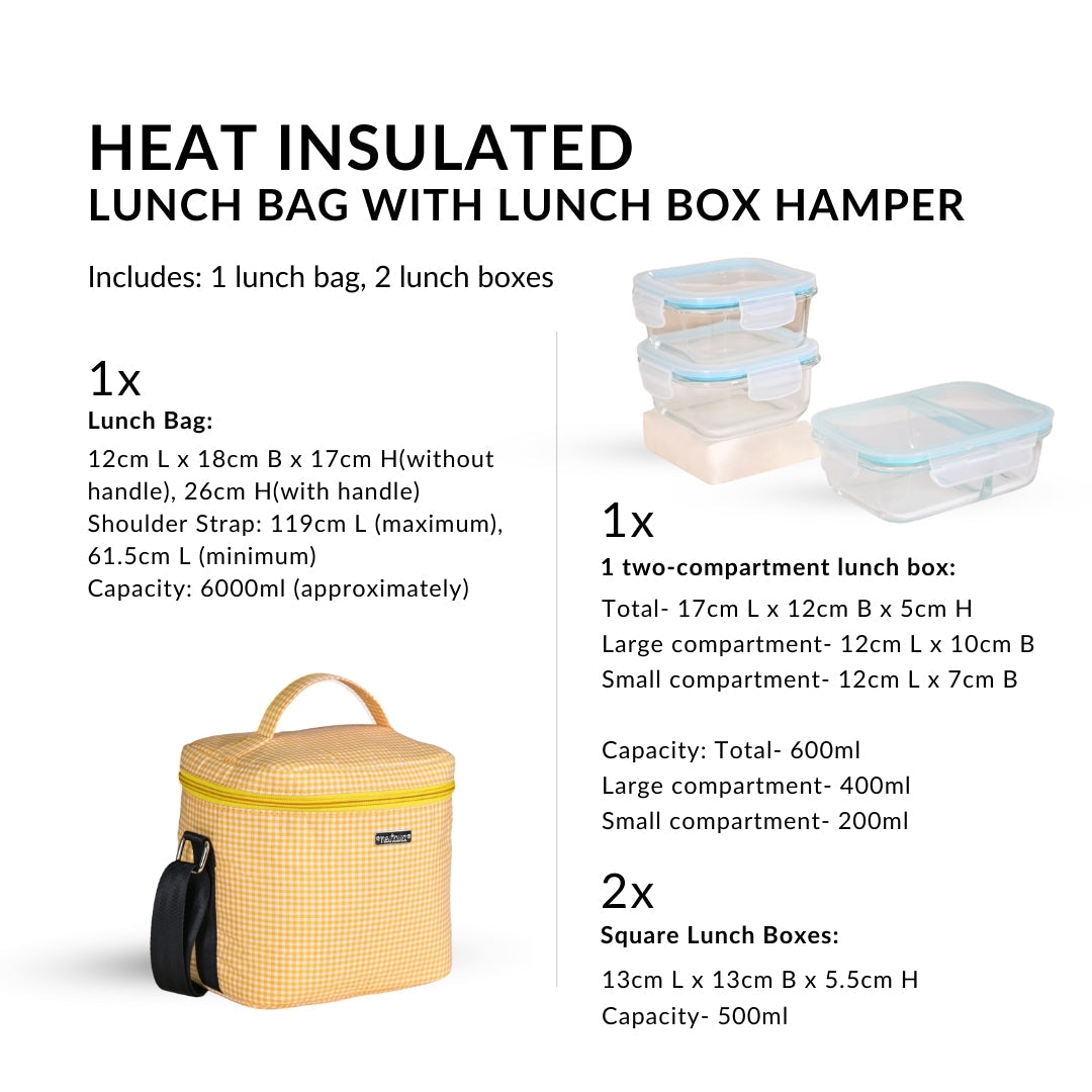 Heat Insulated Lunch Bag With Lunch Box Hamper Yellow