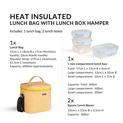 Heat Insulated Lunch Bag With Lunch Box Hamper Yellow
