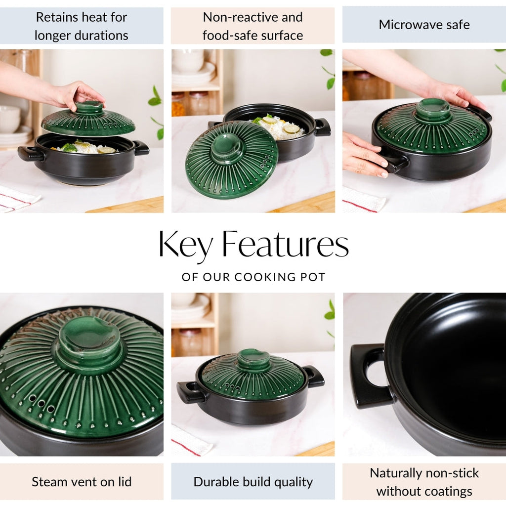 Botanica Ceramic Casserole Cooking Pot Green 2000ml