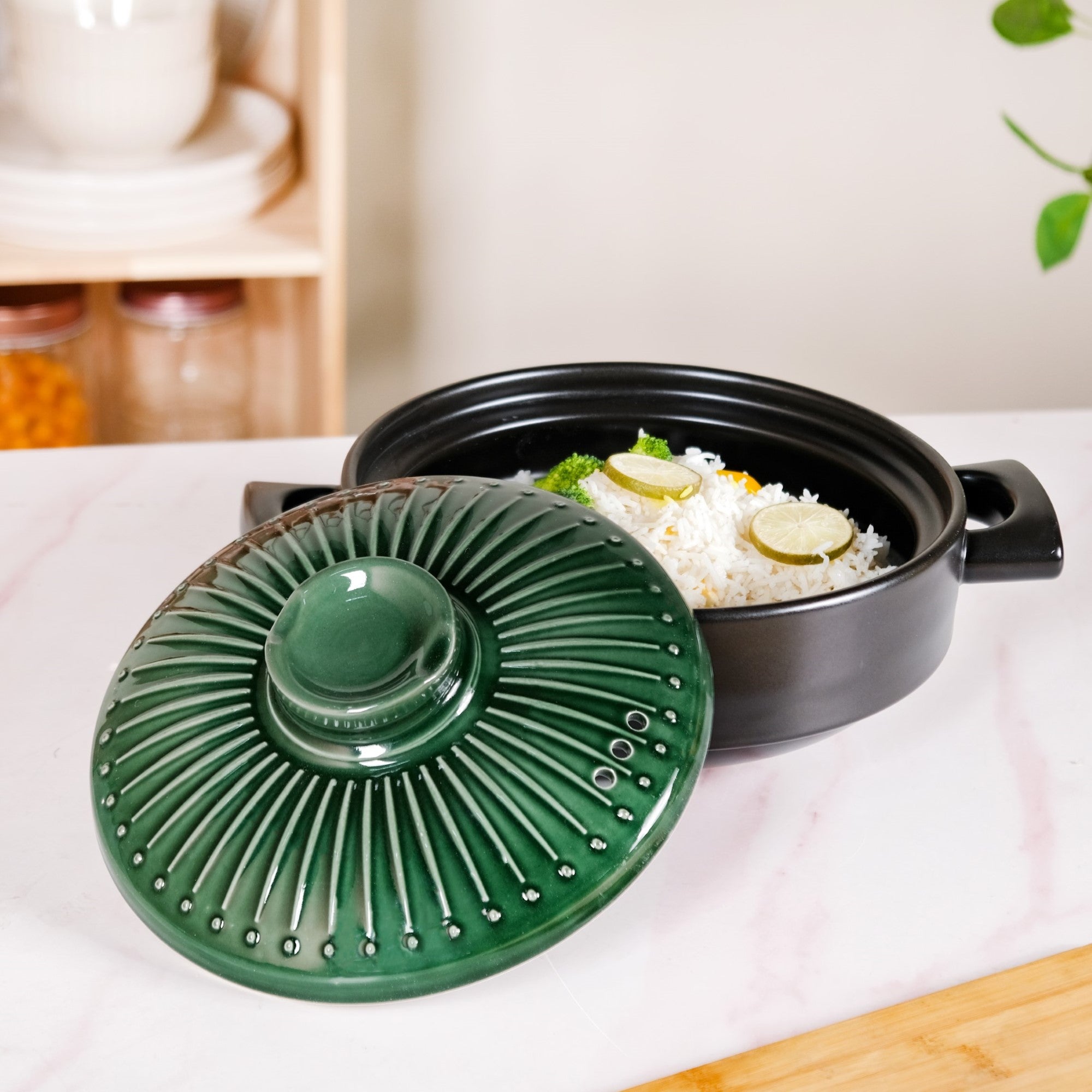 Botanica Ceramic Casserole Cooking Pot Green 2000ml